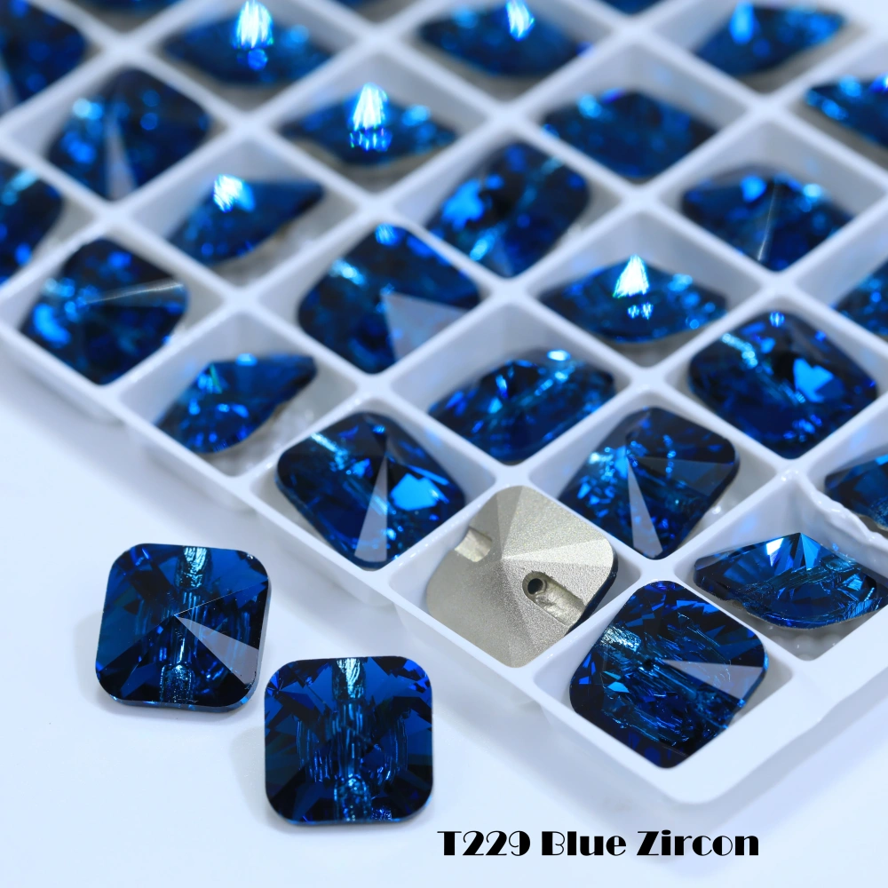 Rivoli Square Cross Hole Buttons High Quality Glass Crystal Buttons for DIY Sewing Wedding Dress Blouse Kids Clothing Bags