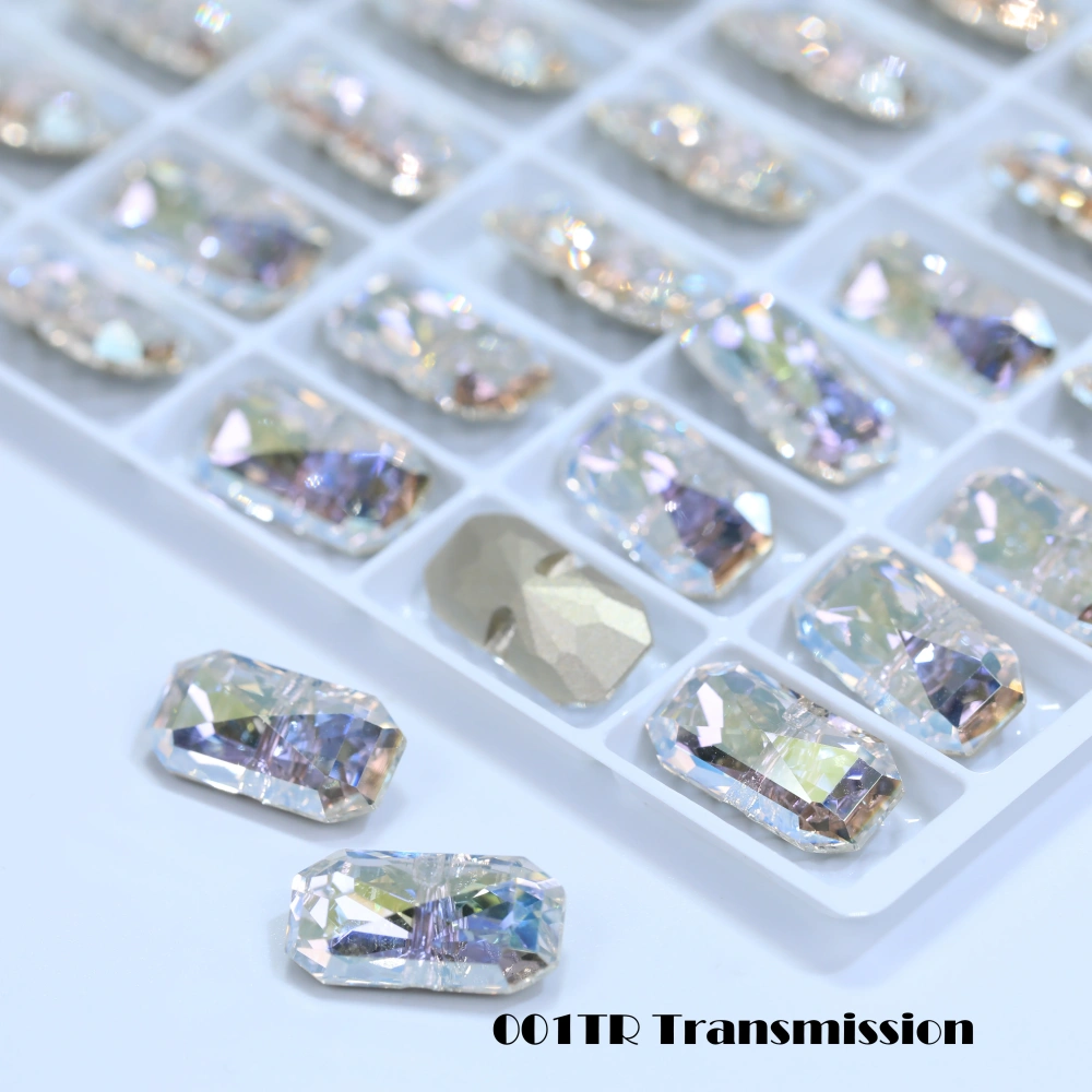 Princess Octagon Shape Crystal Buttons Cross Hole Shiny Rhinestone Buttons for Wedding Dress Apparel Sewing Accessories