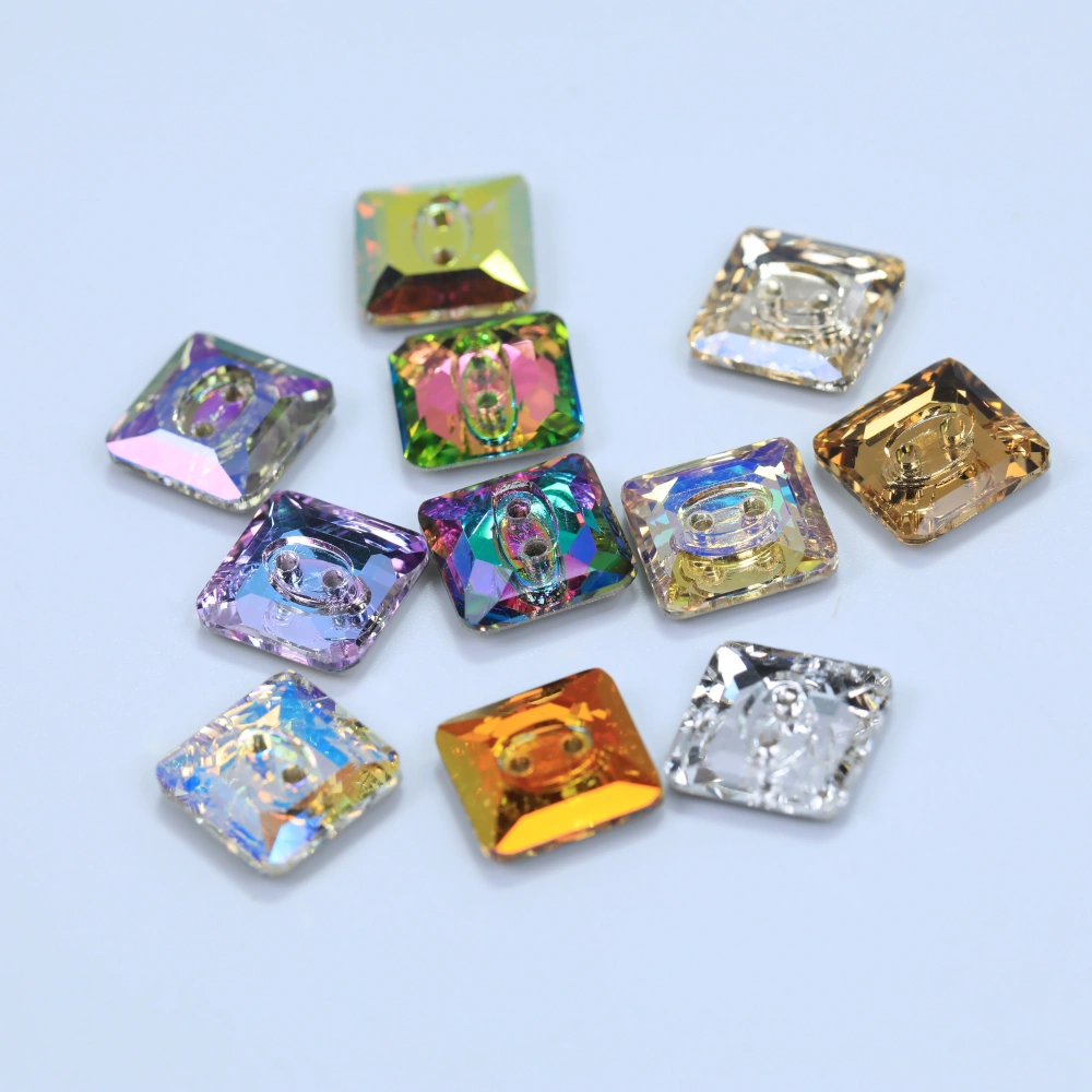 High Quality Rhinestones 2 Hole Square Crystal Buttons Stones  White Coated Sew-on Sparkling Fancy for DIY Crafts Wedding Dress