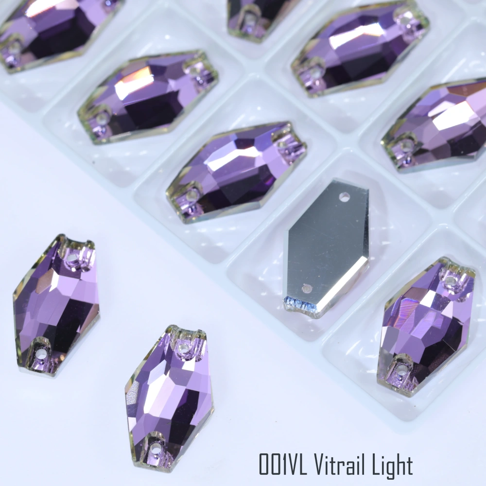 Hexagon Sew-on Stone Crystal Plating Effect Top Quality Glass Crystal Sewing Stones Flatback Sew on Rhinestones For  Clothing