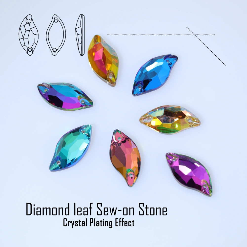 Rhinestone Diamond Leaf Sew-on Stone Crystal Plating Effect Various colors of high-quality K9 glass rhinestones with flat back