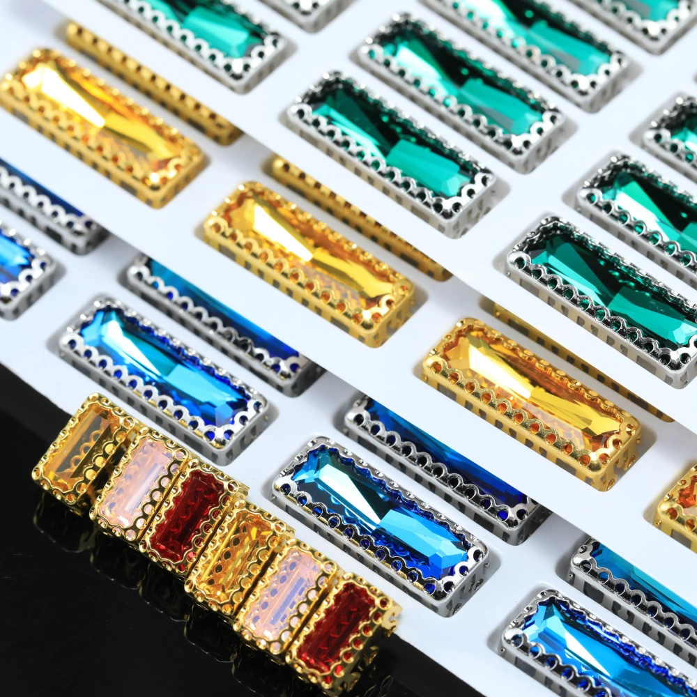 Sparkle Bling Rhinestones Baguette Glass Crystals Colorful Sew-on Claw Setting for Nail DIY Handmade Crafts Supplies Clothing