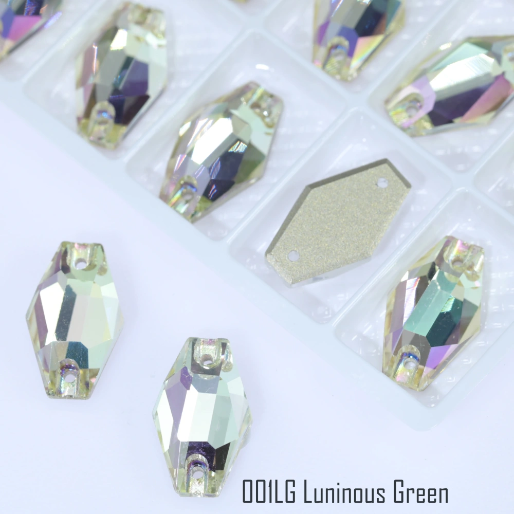 Hexagon Sew-on Stone Crystal Plating Effect Top Quality Glass Crystal Sewing Stones Flatback Sew on Rhinestones For  Clothing