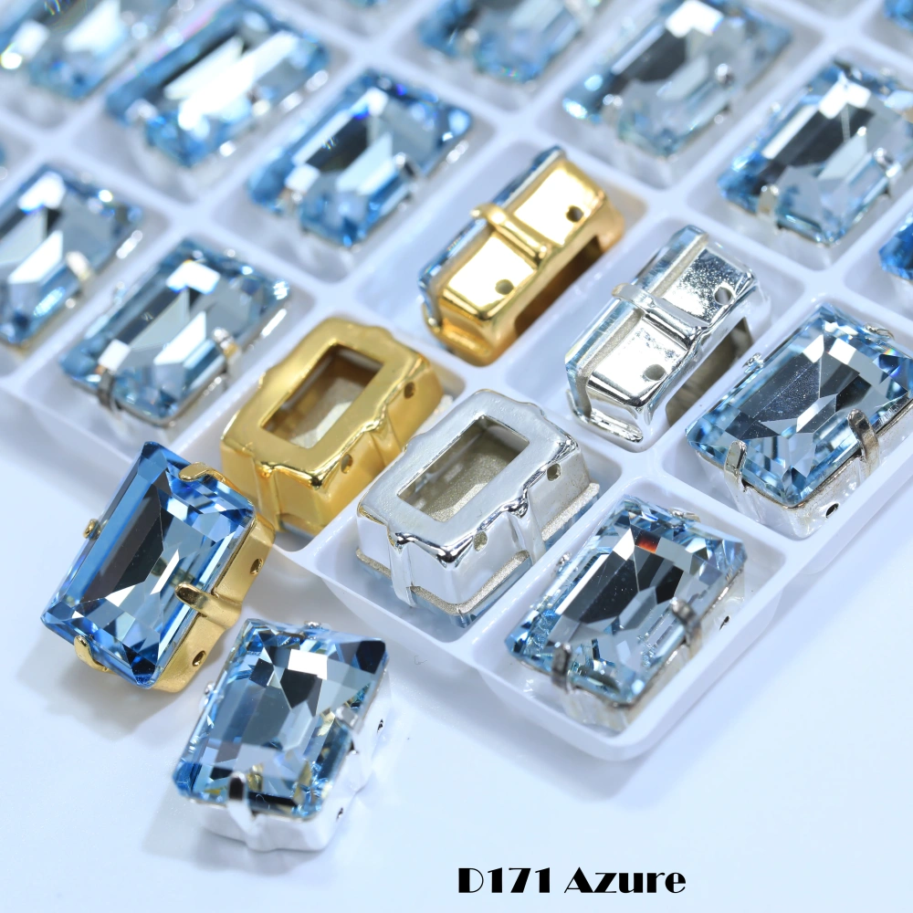 Premium Glass Crystal Rectangle Claw Rhinestones Colorful Shiny Step Cut Hand Sewn Stones For DIY Luggage Shoes Apparel Nail Art