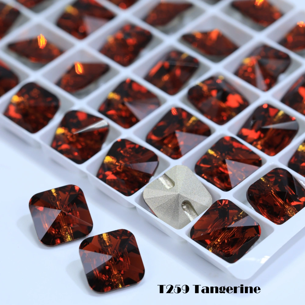 Rivoli Square Cross Hole Buttons High Quality Glass Crystal Buttons for DIY Sewing Wedding Dress Blouse Kids Clothing Bags