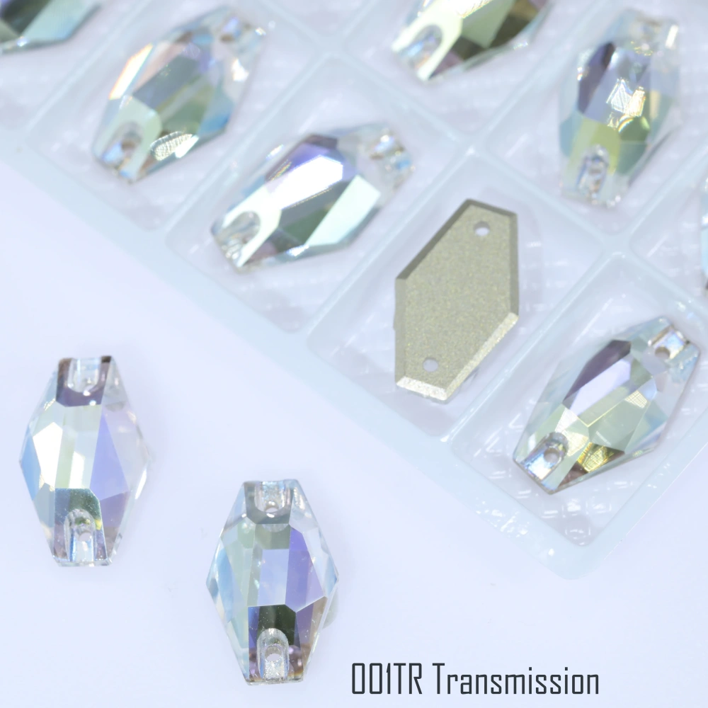 Hexagon Sew-on Stone Crystal Plating Effect Top Quality Glass Crystal Sewing Stones Flatback Sew on Rhinestones For  Clothing