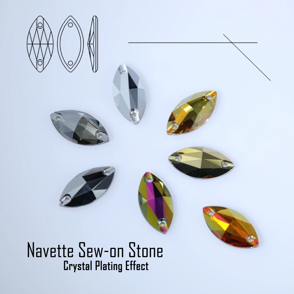 Rhinestone Navette Sew-on Stone Crystal Plating Effect Glass Sewing Stones for Clothing Top Quality Glass Crystal Sparkling