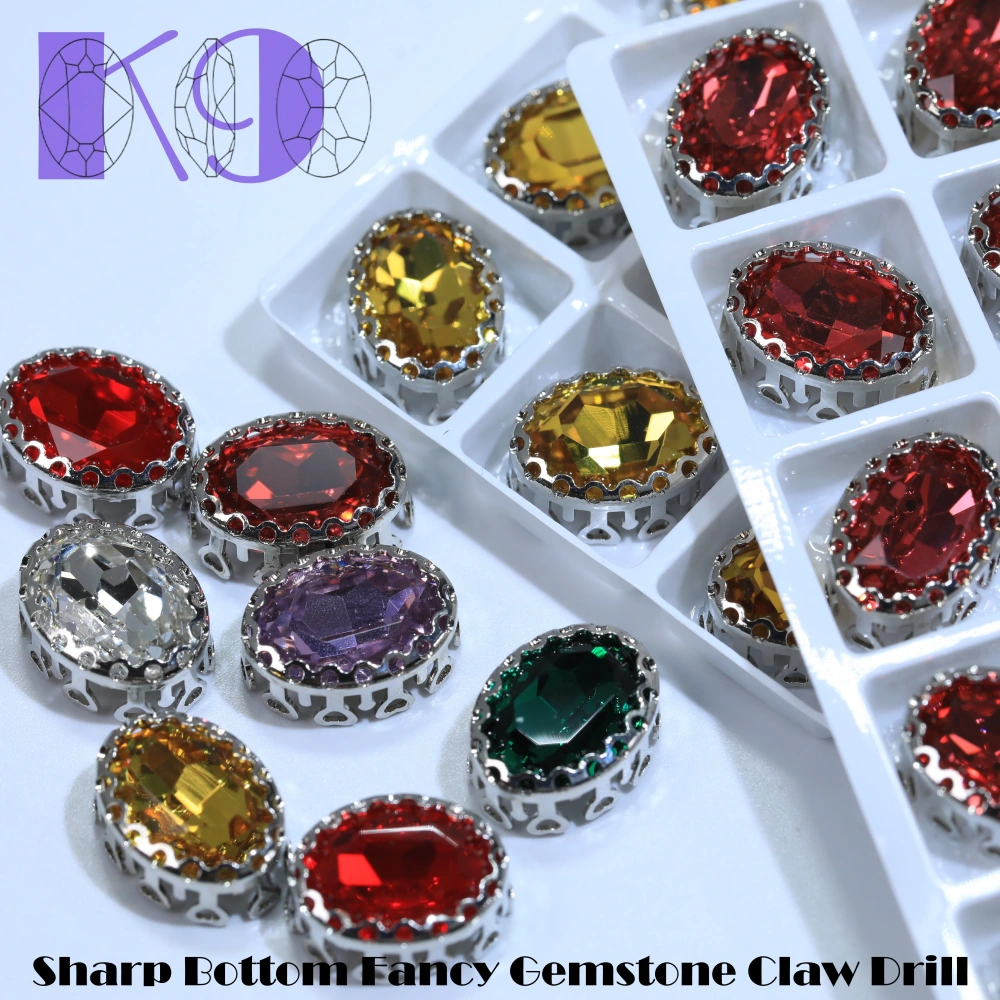 Oval Bird Nest Claw Drill Rhinestones Sharp Bottom Fancy Gemstone Shiny Crystal Sew On Stone For DIY Clothing Jewelry Accessorie