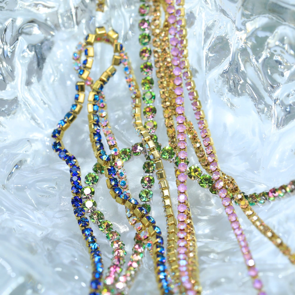 Round Crystal Rhinestone Claw Chain Sparkling AB Color Gold/Silver Plated DIY Jewelry Wedding Dress Shoes Bags Crafts Decoration