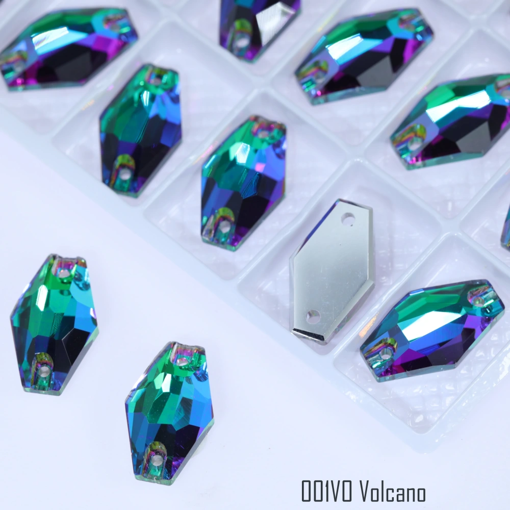 Hexagon Sew-on Stone Crystal Plating Effect Top Quality Glass Crystal Sewing Stones Flatback Sew on Rhinestones For  Clothing