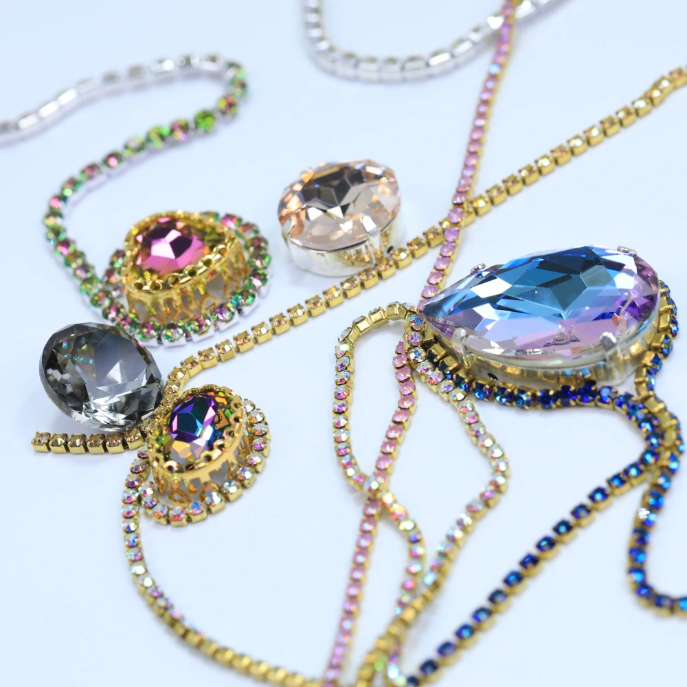 Round Crystal Rhinestone Claw Chain Sparkling AB Color Gold/Silver Plated DIY Jewelry Wedding Dress Shoes Bags Crafts Decoration