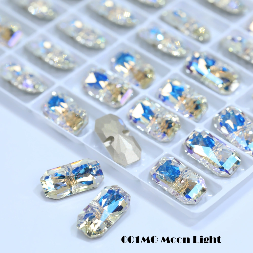 Princess Octagon Shape Crystal Buttons Cross Hole Shiny Rhinestone Buttons for Wedding Dress Apparel Sewing Accessories