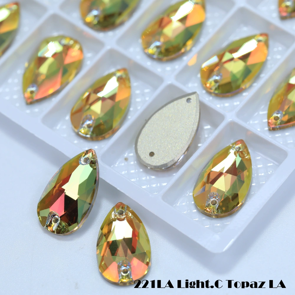 Shiny Color Coated Premium Grade Glass Crystal Water Drop Flat Buckle LA Hand Sewn Stone DIY Cloth Decor Bags Shoes Phone Cases