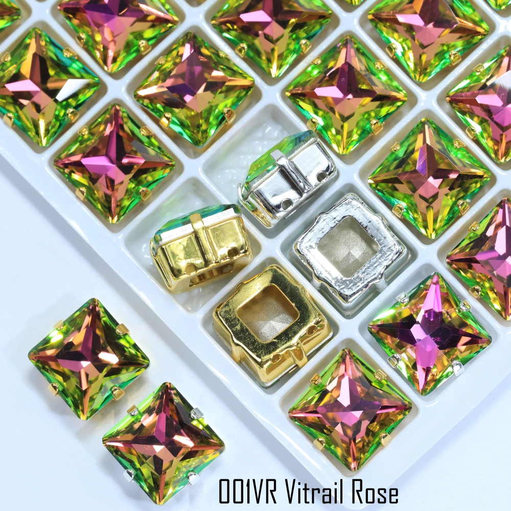 Crystal Plating Effect Princes Square Fancy Stone Claw-Set Rhinestones High-Shine Artificial Crystal DIY Accessoriesfor Wedding