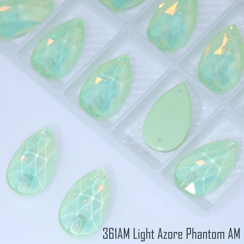 Premium Sparkling Glass Crystal Teardrop Flatback AM Sew On Rhinestones Colorful Shiny Lacquer DIY Crafts Clothing Decoration