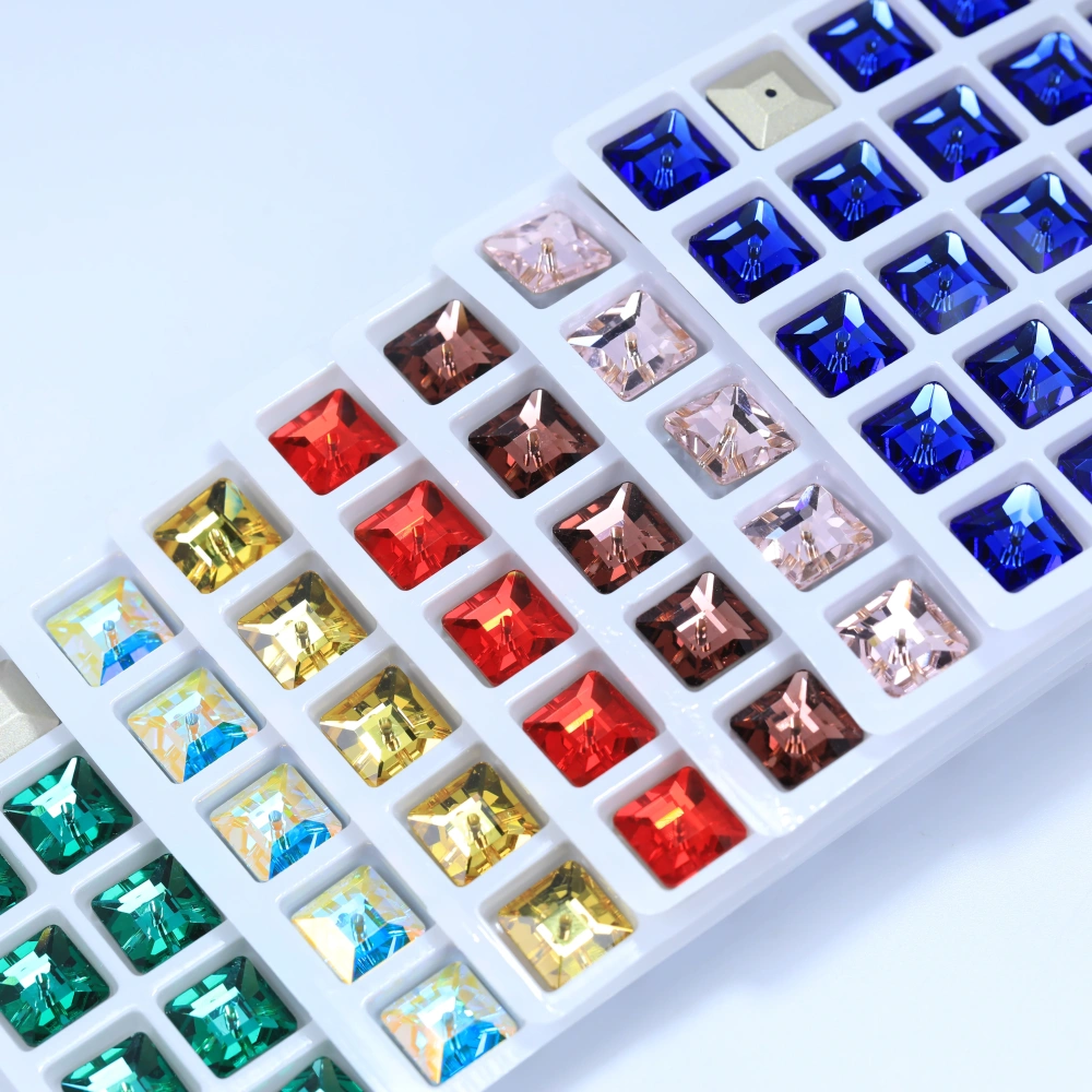 Premium Glass Crystal Square Lochrose Sew-on Stone White Coated Rhinestones For DIY Handmade Crafts Clothing Decor Accessories