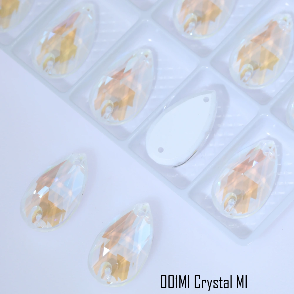 Sparkling Glass Crystal Sew-on Stones Rhinestone Drop Style with Paint Effect MI Shiny Hand Sewing Stones for DIY Craft Clothing
