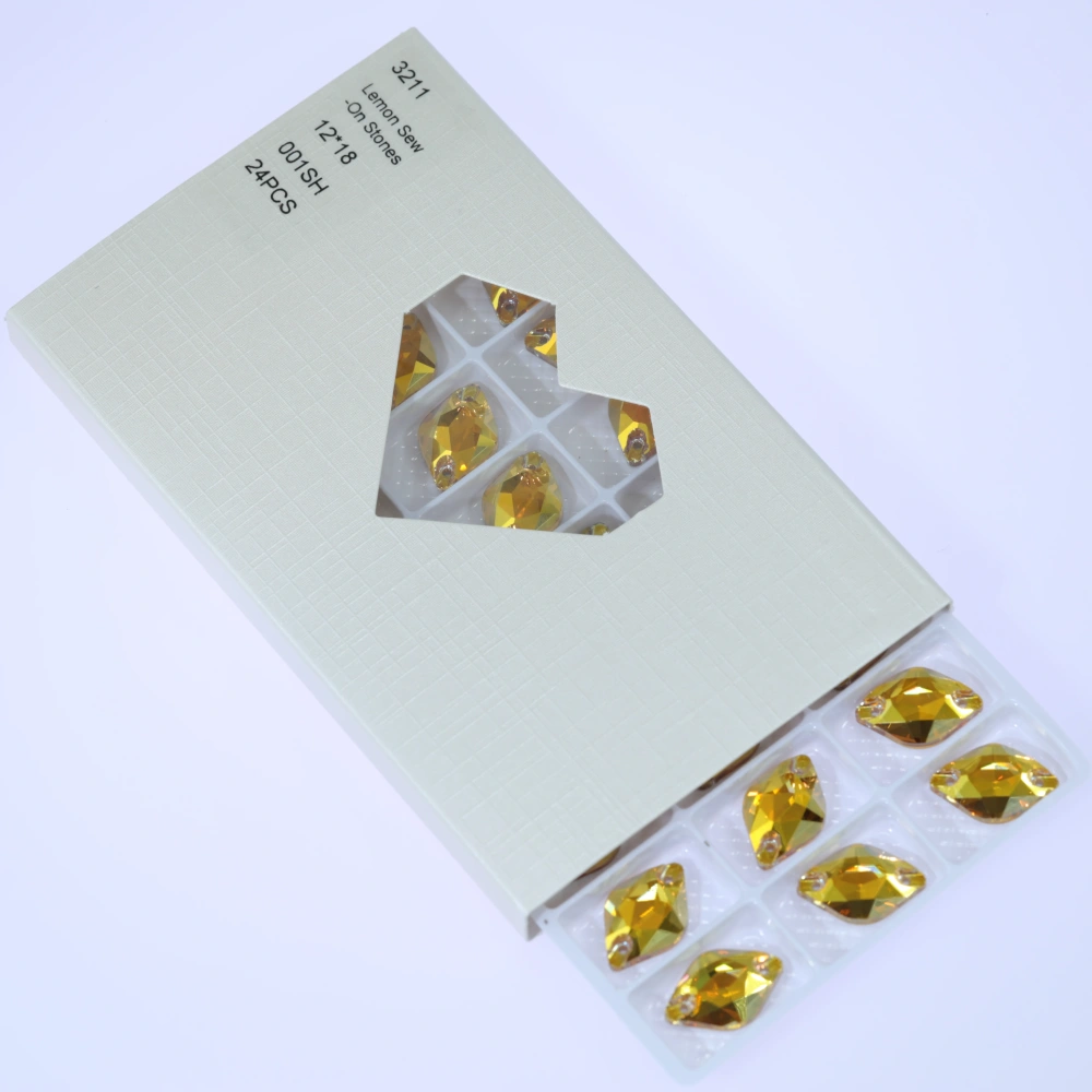 Lemon Sew-on Stone Crystal Plating Effect Top Quality K9 Glass Crystal Rhinestones Sparkling Fancy Sewing Stones for Clothing