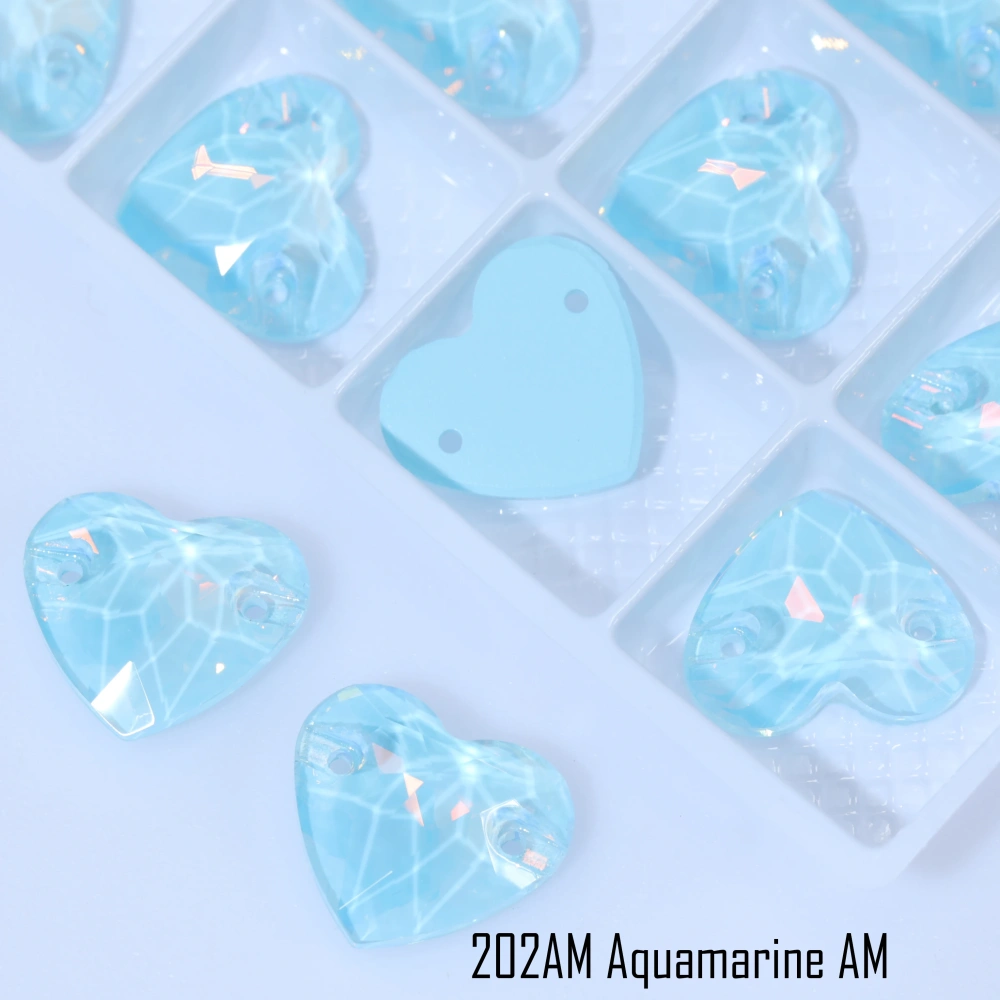 Rhinestone Heart Sew-on Stone Crystal Paint Effect AM Light Azore Phantom AM Glass Sewing Stones for Clothing Flatback Sparkling