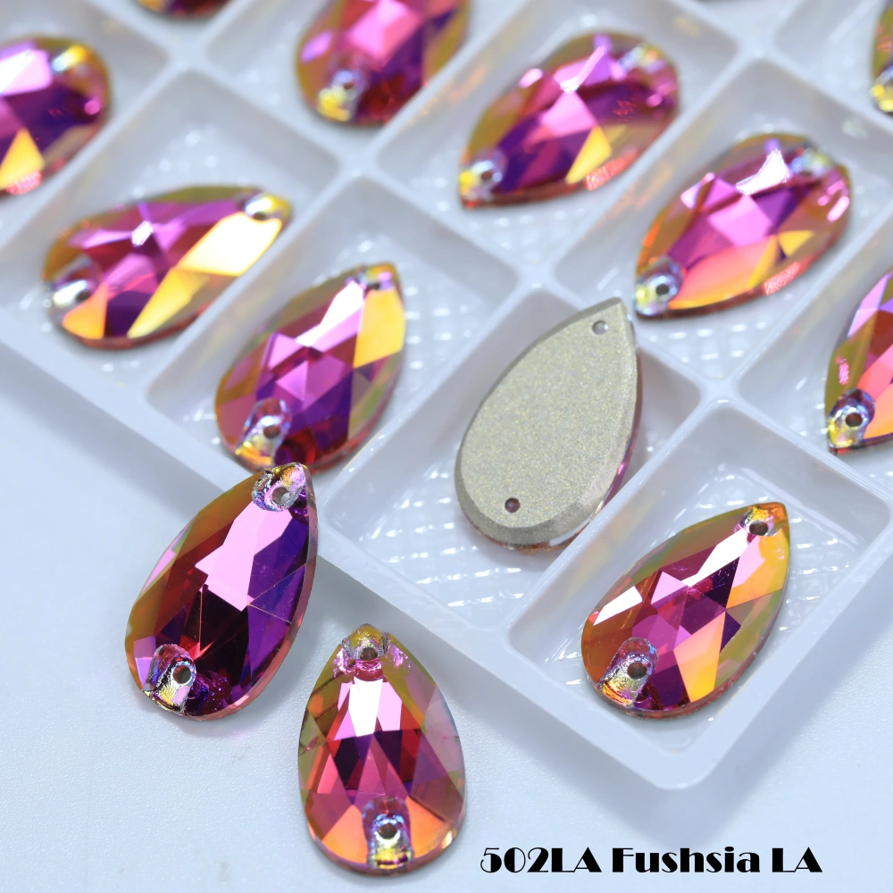 Shiny Color Coated Premium Grade Glass Crystal Water Drop Flat Buckle LA Hand Sewn Stone DIY Cloth Decor Bags Shoes Phone Cases