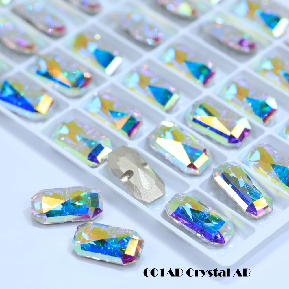 Princess Octagon Shape Crystal Buttons Cross Hole Shiny Rhinestone Buttons for Wedding Dress Apparel Sewing Accessories