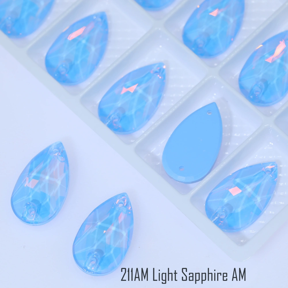 Premium Sparkling Glass Crystal Teardrop Flatback AM Sew On Rhinestones Colorful Shiny Lacquer DIY Crafts Clothing Decoration