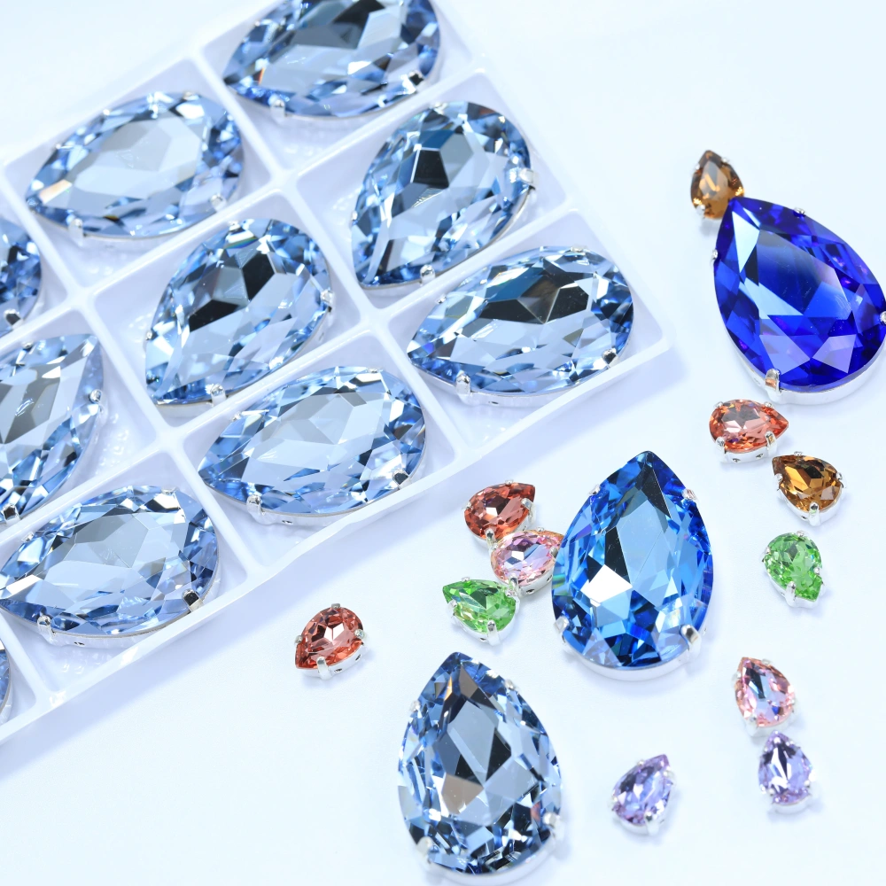 AAA Grade Bling Glass Crystal Chubby Teardrop Claw Rhinestones 3D Sparkle Sew On for DIY Craft Embellishments Bags Shoes Apparel