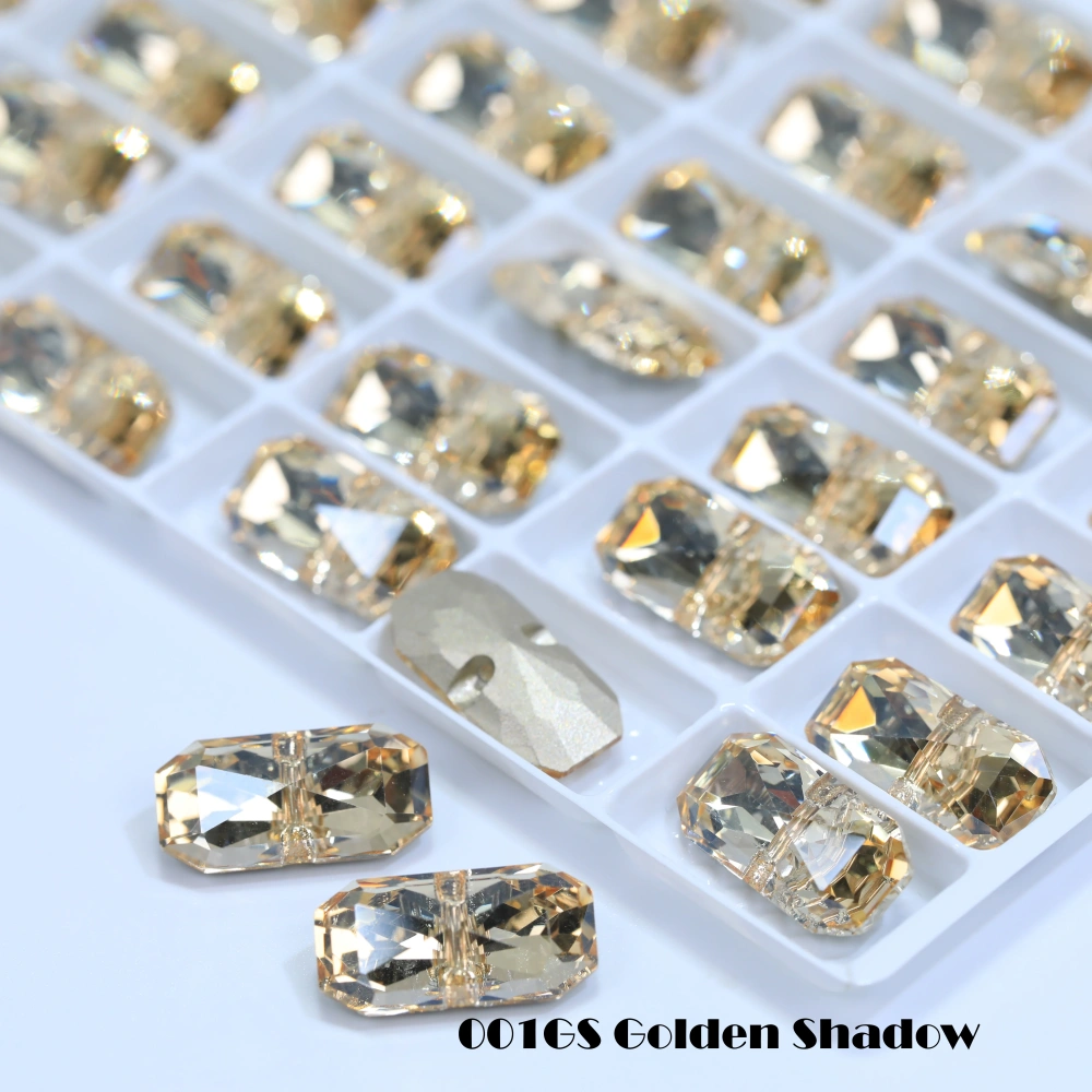 Princess Octagon Shape Crystal Buttons Cross Hole Shiny Rhinestone Buttons for Wedding Dress Apparel Sewing Accessories