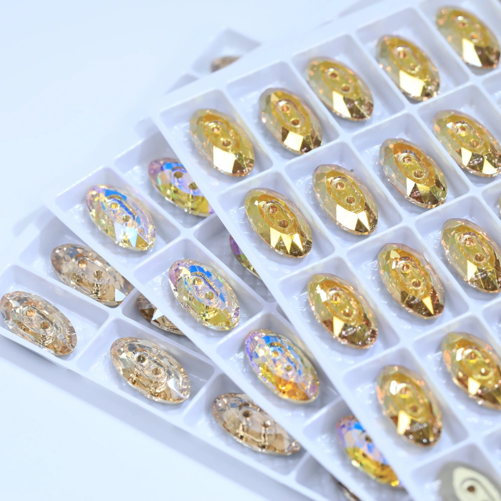 Sparkling Crystal Long Classical Oval Buttons Stone Design Version White Coated Rhinestones Clothes Bags DIY Crafts Accessories
