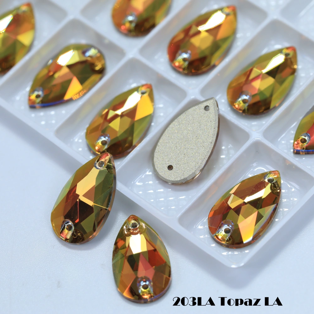 Shiny Color Coated Premium Grade Glass Crystal Water Drop Flat Buckle LA Hand Sewn Stone DIY Cloth Decor Bags Shoes Phone Cases