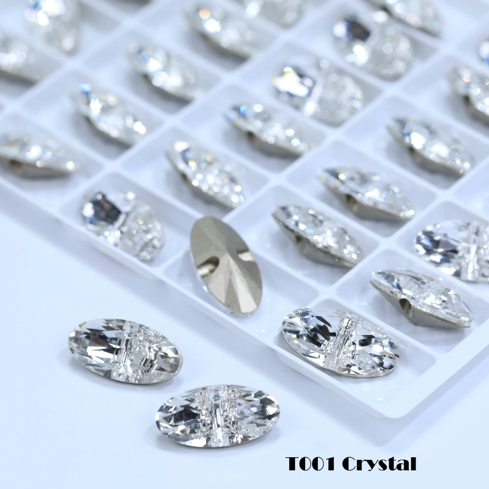 Rhinestones buttons Designer-style high-quality long oval crystal buttons with horizontal holes for clothing design accessorie