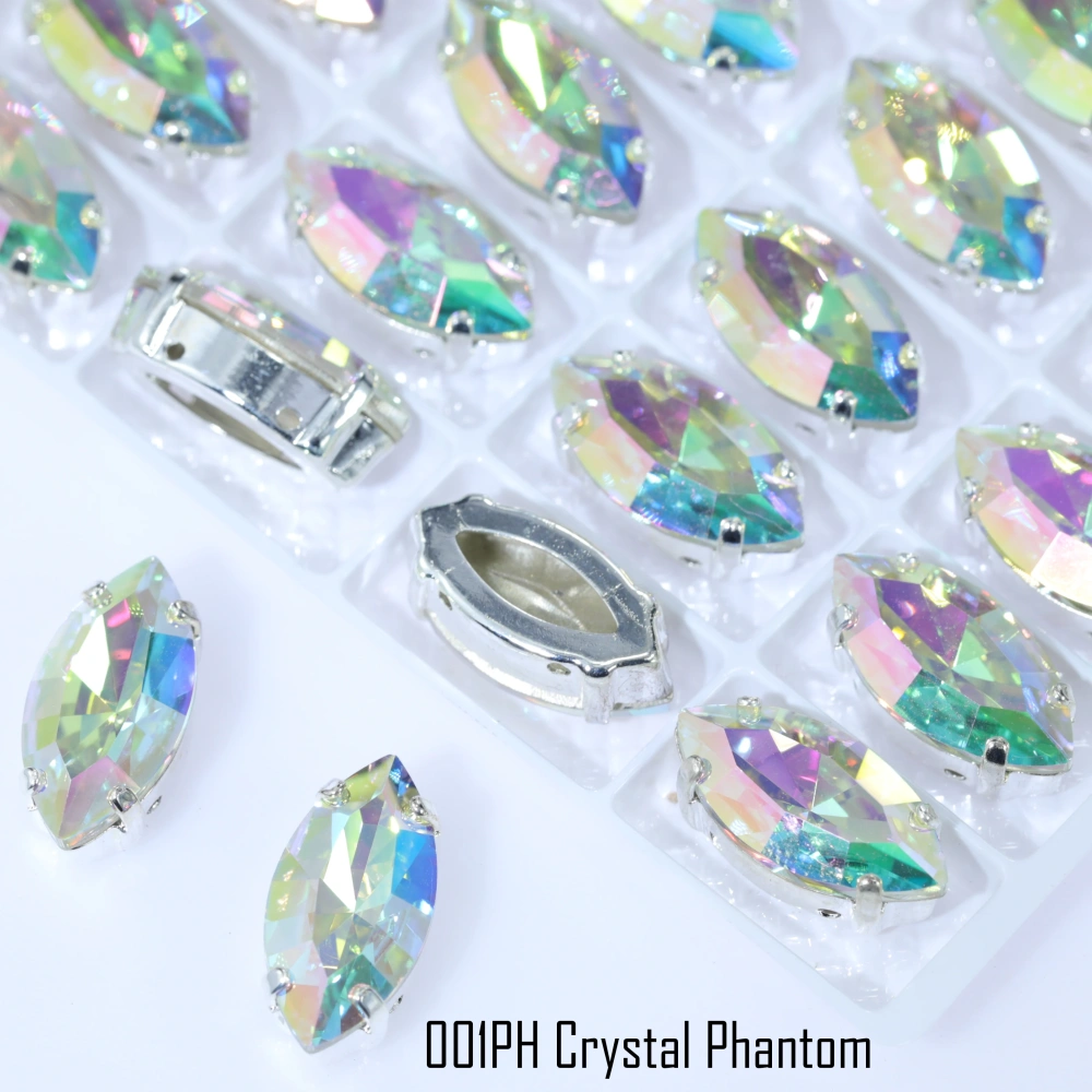 Sparkling Horse Eye Rhinestones Top Quality Glass Crystal Claw Sew On Beads White Coated For DIY Bags Shoes Phone Case Clothing