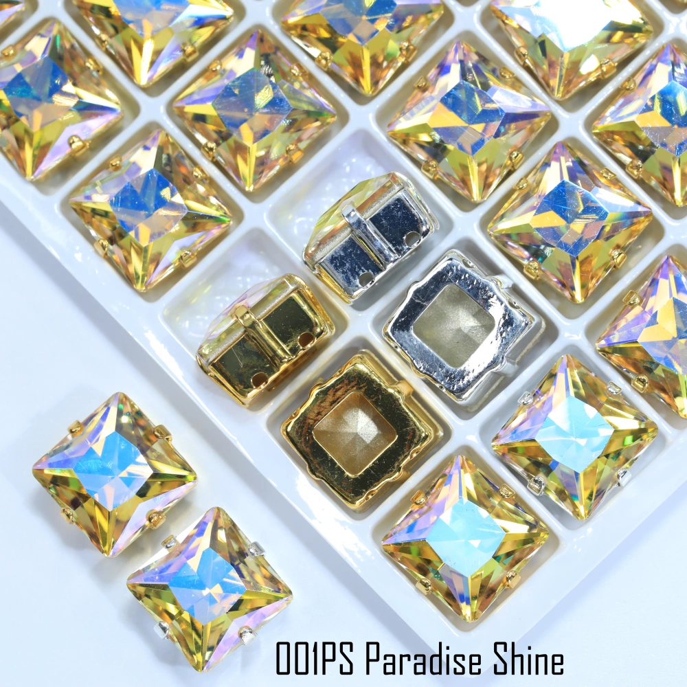 Crystal Plating Effect Princes Square Fancy Stone Claw-Set Rhinestones High-Shine Artificial Crystal DIY Accessoriesfor Wedding