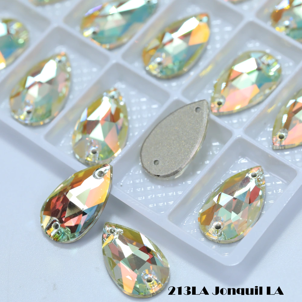 Shiny Color Coated Premium Grade Glass Crystal Water Drop Flat Buckle LA Hand Sewn Stone DIY Cloth Decor Bags Shoes Phone Cases