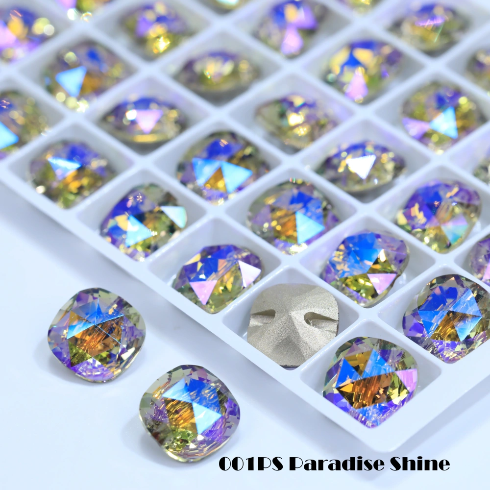 5A Grade Sparkling Cushion Cross Hole Crystal Buttons for Wedding Dress Blouse DIY Clothing Decor Accessories Siam Rose
