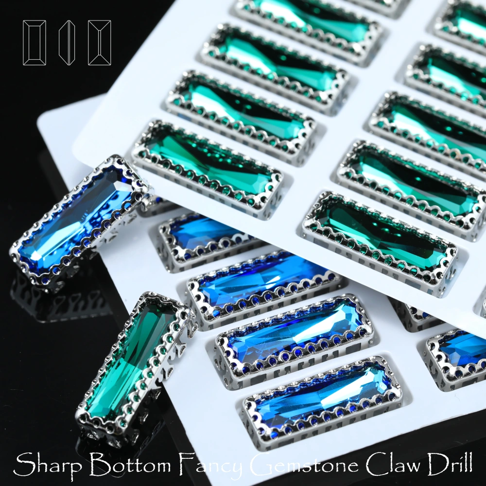 Sparkle Bling Rhinestones Baguette Glass Crystals Colorful Sew-on Claw Setting for Nail DIY Handmade Crafts Supplies Clothing