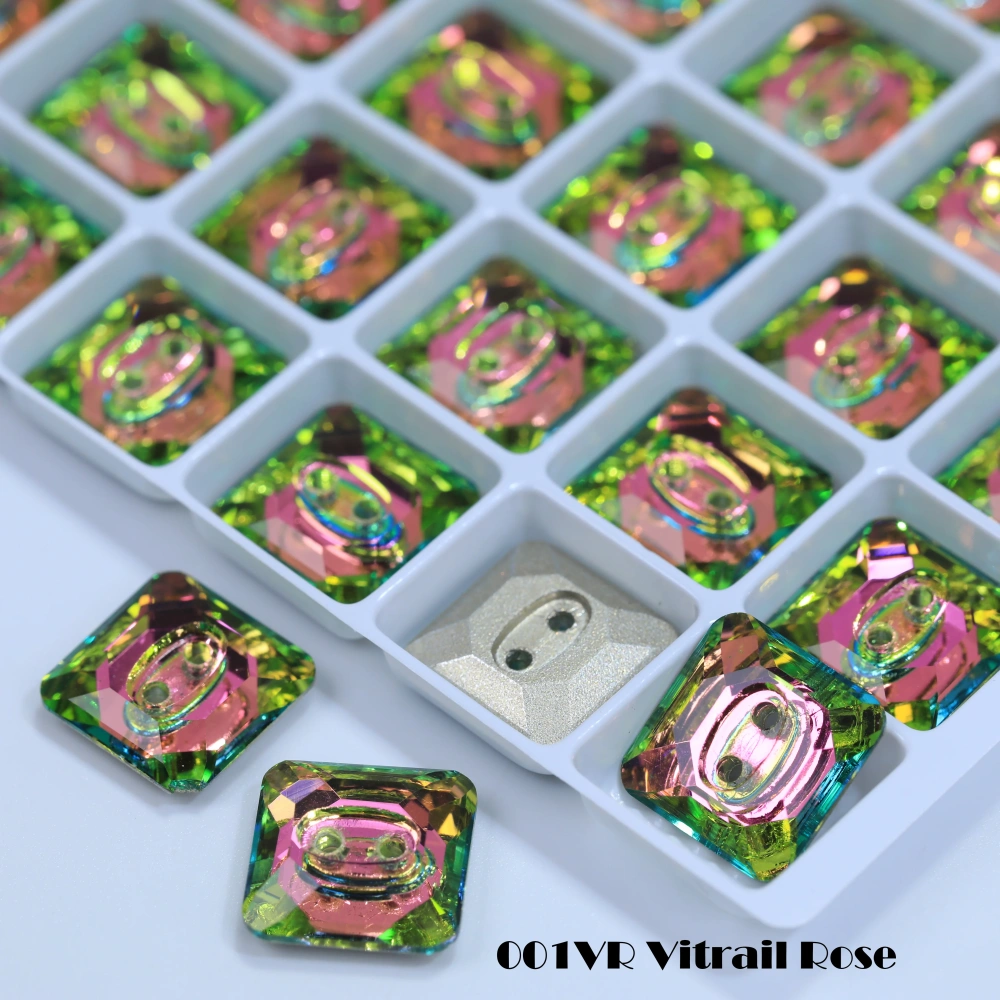 High Quality Rhinestones 2 Hole Square Crystal Buttons Stones  White Coated Sew-on Sparkling Fancy for DIY Crafts Wedding Dress