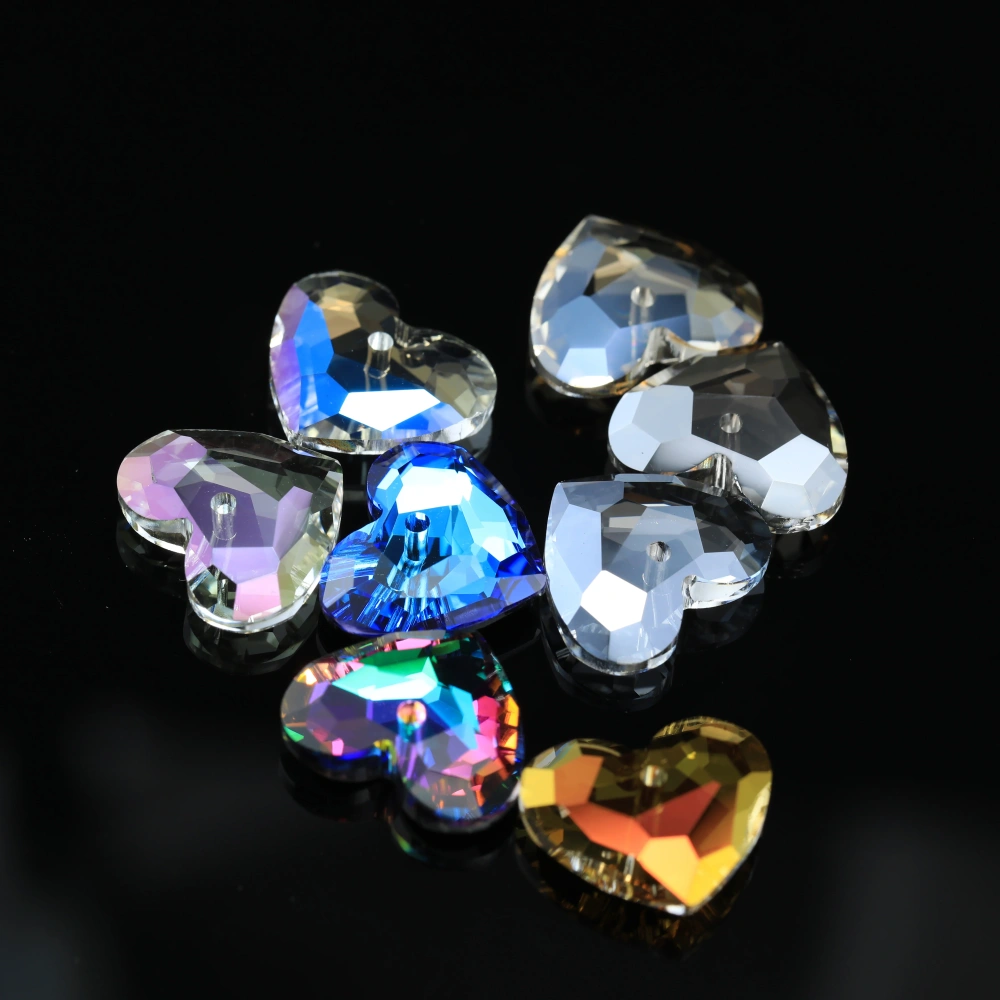 Shiny Single Hole Rhinestones Truly in Love Heart Pendant Crystal Stones For DIY Jewelry Making Necklace Earring Handmade Crafts