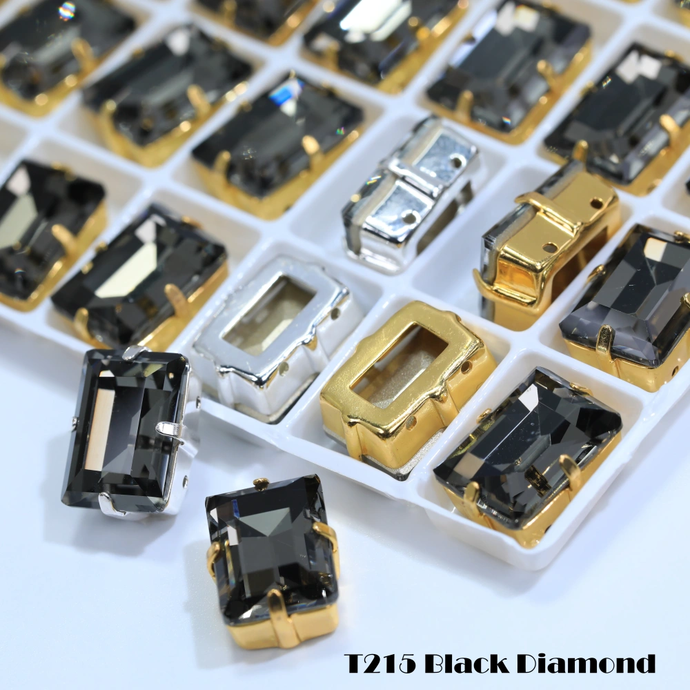 Premium Glass Crystal Rectangle Claw Rhinestones Colorful Shiny Step Cut Hand Sewn Stones For DIY Luggage Shoes Apparel Nail Art