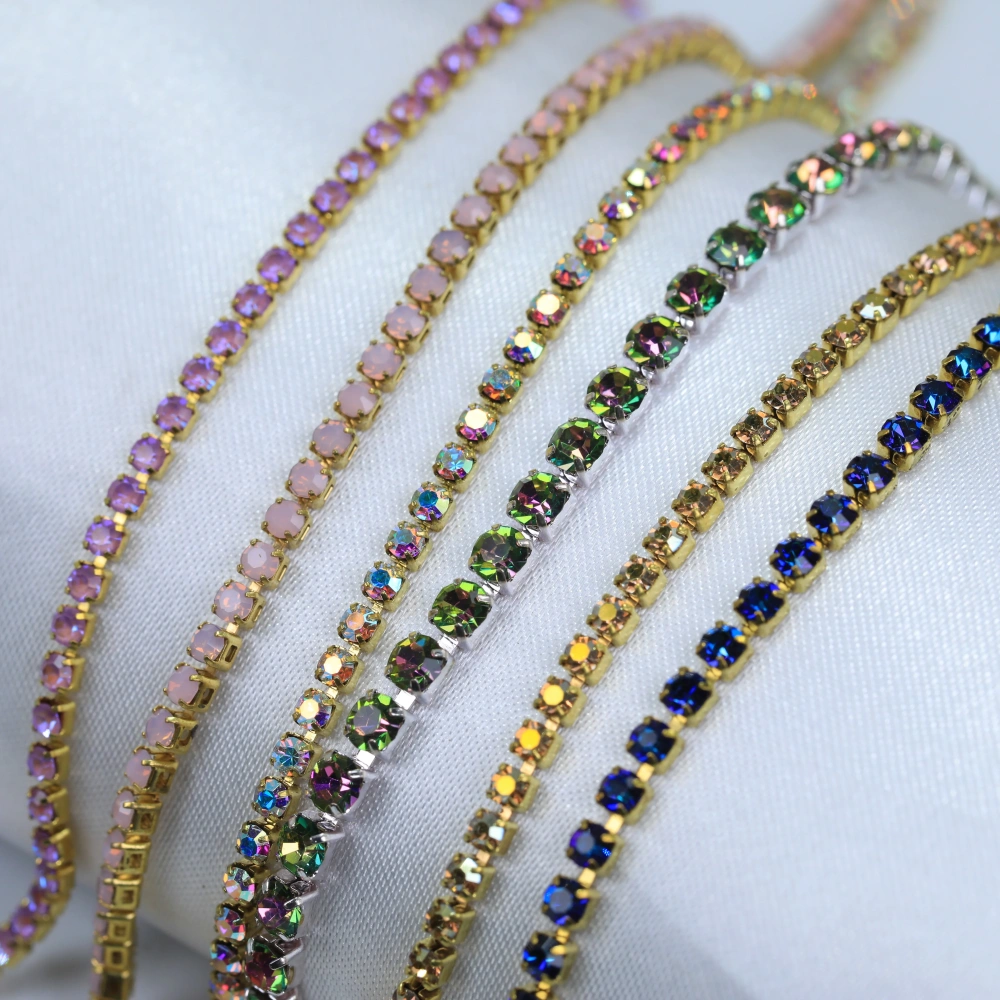 Round Crystal Rhinestone Claw Chain Sparkling AB Color Gold/Silver Plated DIY Jewelry Wedding Dress Shoes Bags Crafts Decoration