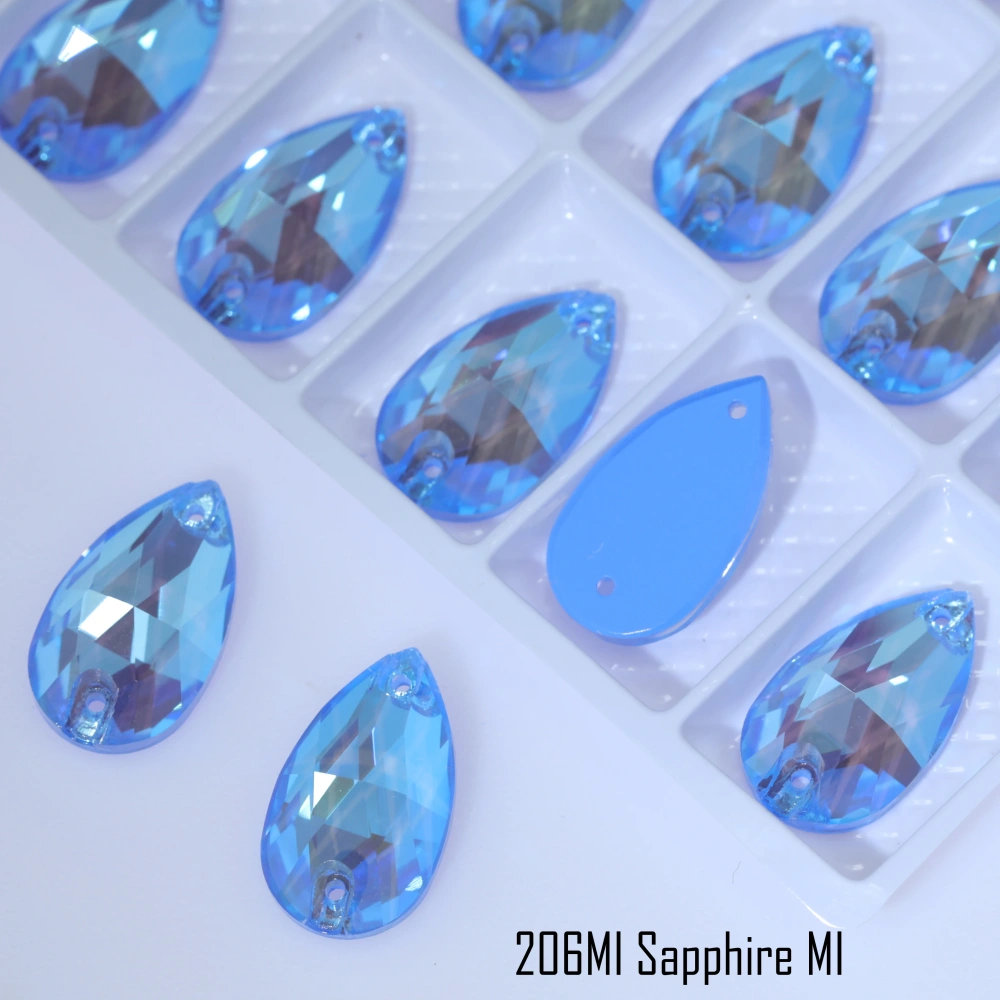 Sparkling Glass Crystal Sew-on Stones Rhinestone Drop Style with Paint Effect MI Shiny Hand Sewing Stones for DIY Craft Clothing