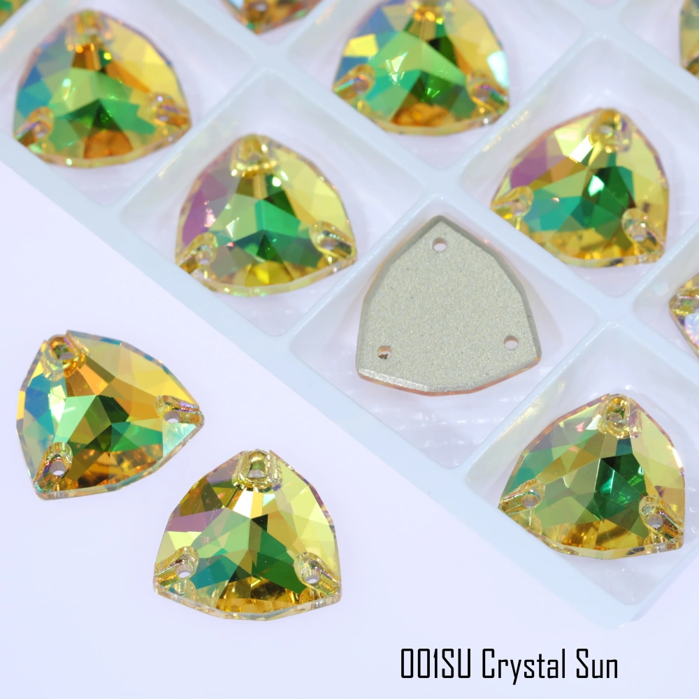 Rhinestone Trilliant Sew-on Stone Crystal Plating Effect Top Quality Sparkling Fancy K9 glass rhinestones with flatback  sewing