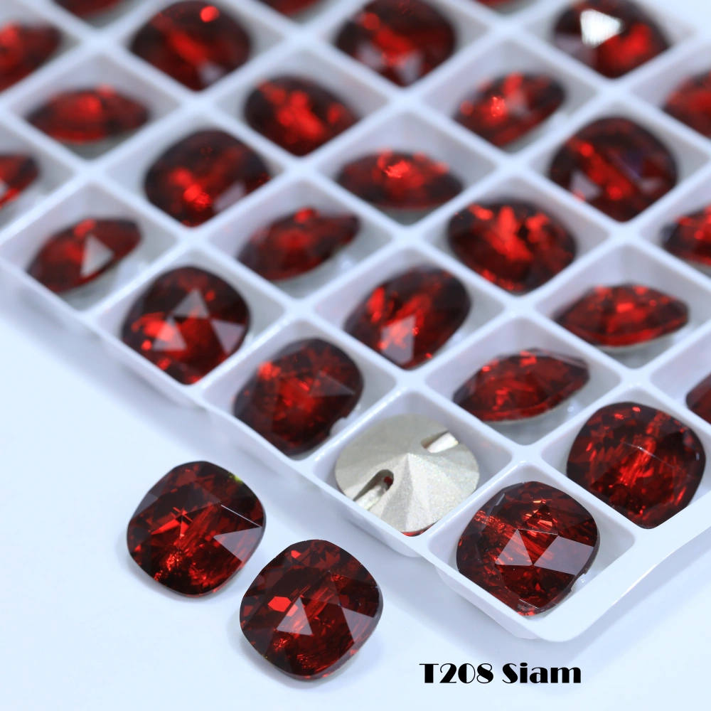5A Grade Sparkling Cushion Cross Hole Crystal Buttons for Wedding Dress Blouse DIY Clothing Decor Accessories Siam Rose