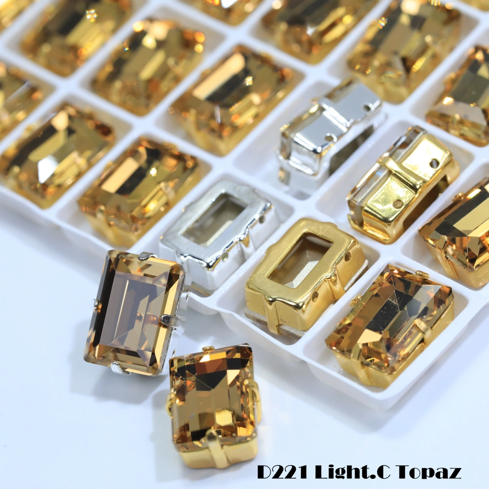 Premium Glass Crystal Rectangle Claw Rhinestones Colorful Shiny Step Cut Hand Sewn Stones For DIY Luggage Shoes Apparel Nail Art