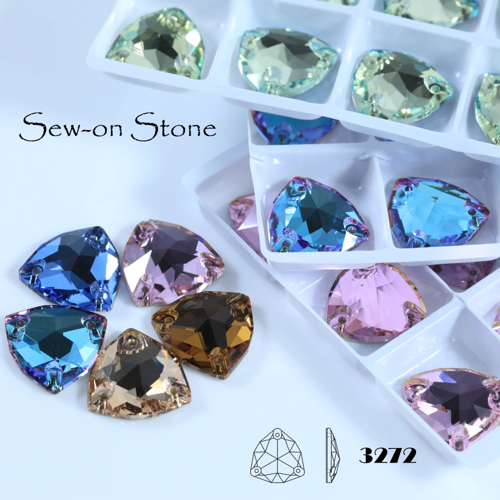 Triangle Sew on Stone Moonlight Glass Crystal Dazzling Hotfix Flatback Sewing Colorful Rhinestones For DIY Garment Clothes Bags
