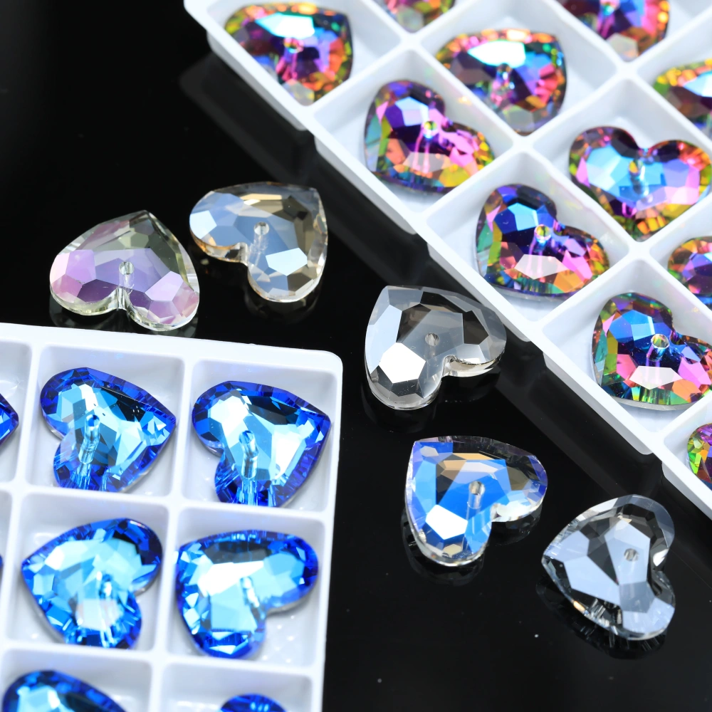 Shiny Single Hole Rhinestones Truly in Love Heart Pendant Crystal Stones For DIY Jewelry Making Necklace Earring Handmade Crafts