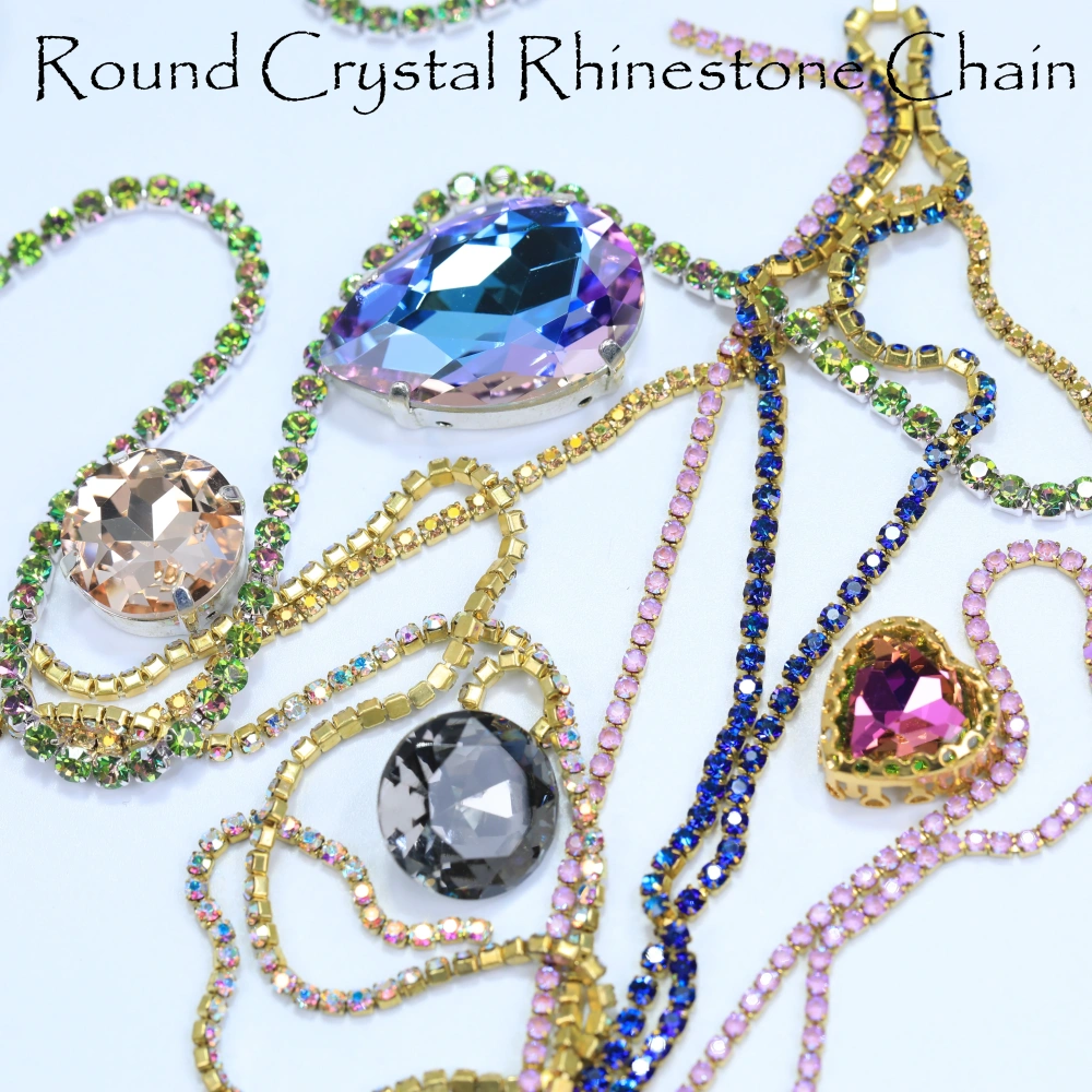 Round Crystal Rhinestone Claw Chain Sparkling AB Color Gold/Silver Plated DIY Jewelry Wedding Dress Shoes Bags Crafts Decoration