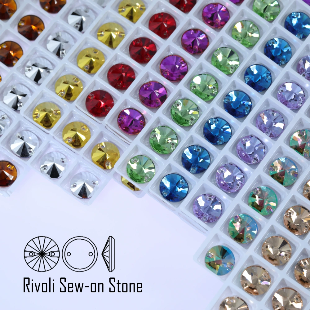 Rivoli Sew-on Stone Crystal Plating Effect Sparkling Fancy Sewing Stones Glass Crystal Rhinestones for DIY clothing and wedding