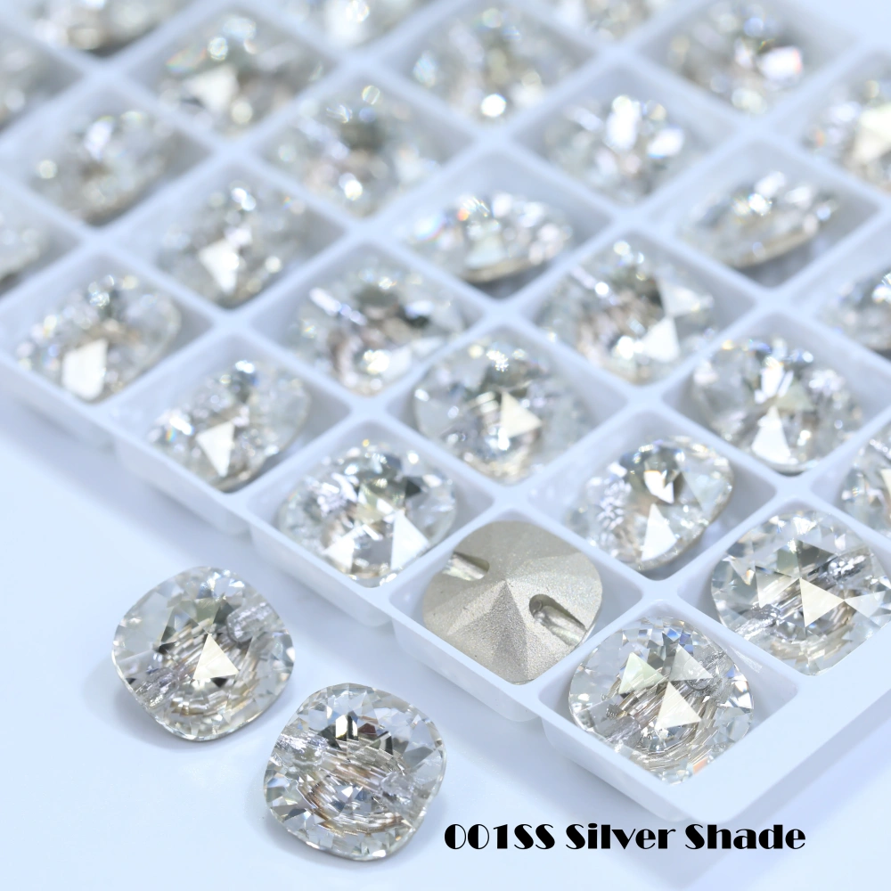 5A Grade Sparkling Cushion Cross Hole Crystal Buttons for Wedding Dress Blouse DIY Clothing Decor Accessories Siam Rose