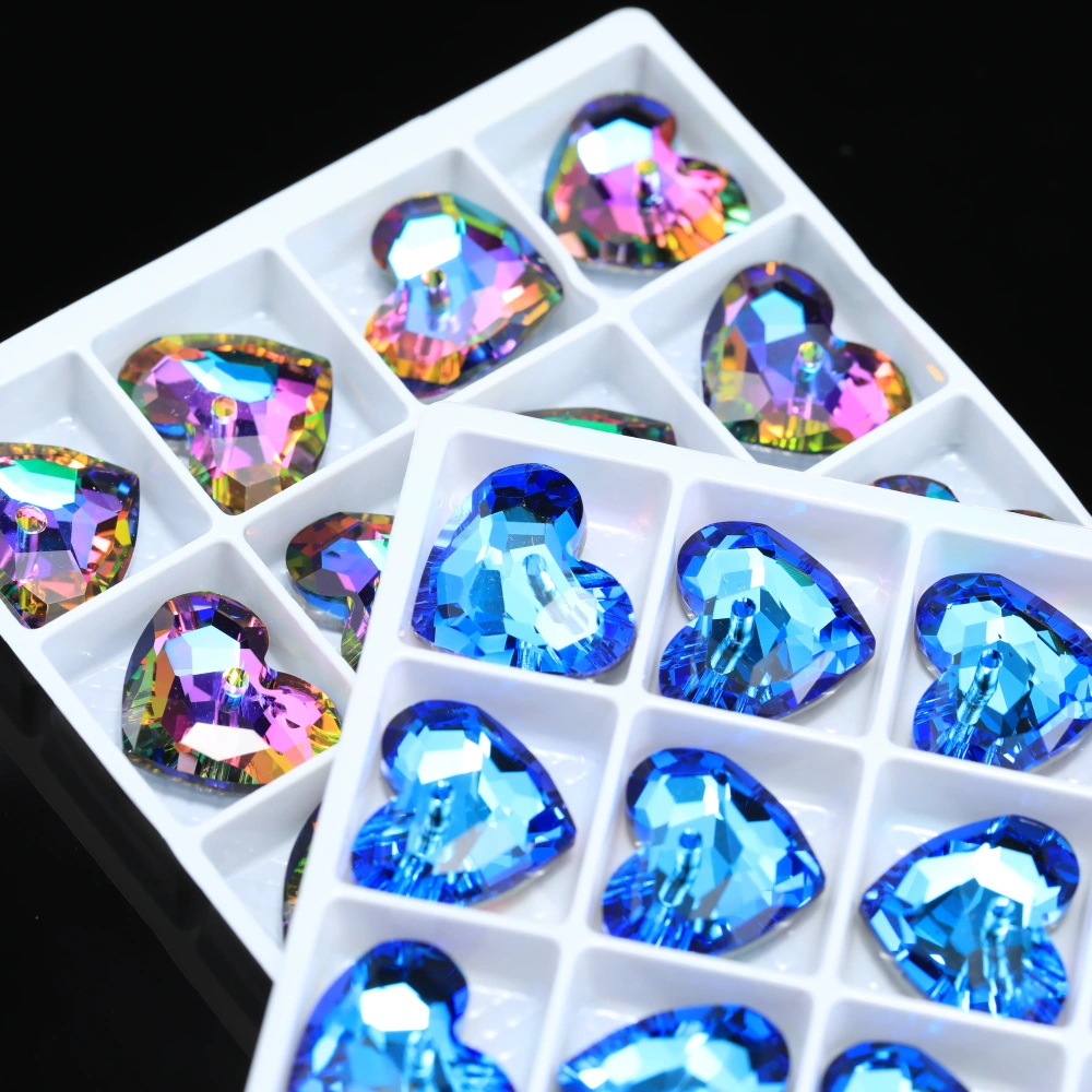 Shiny Single Hole Rhinestones Truly in Love Heart Pendant Crystal Stones For DIY Jewelry Making Necklace Earring Handmade Crafts